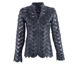 By Belgin Francis Navy blue Leather Leaf Jacket sz M